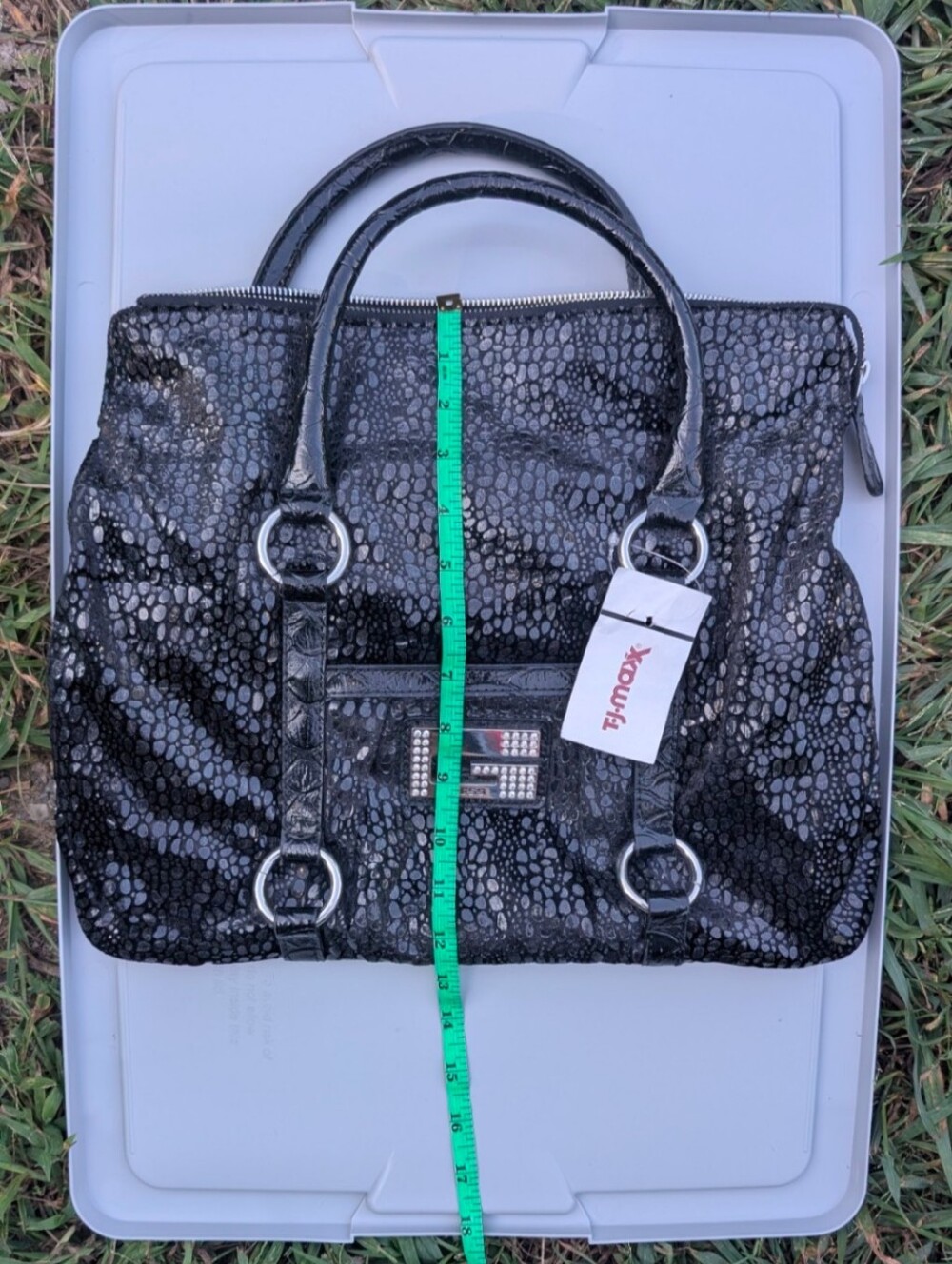 [NWT] VINTAGE Y2K GUESS BLING BAG Black Reptile Rhinestone G Logo DEADSTOCK MINT - Picture 9 of 11